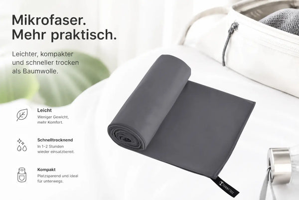 Vergleich von Mikrofaser-Handtuch und Baumwoll-Handtuch bei Gewicht, Packmaß und Trocknung